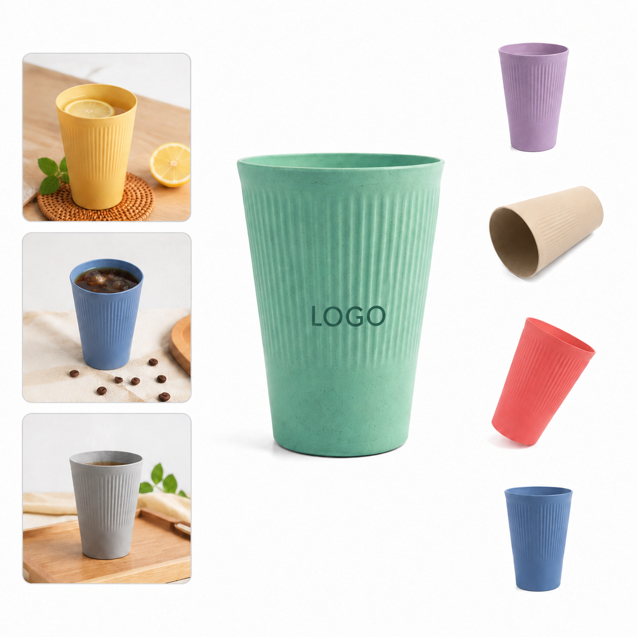 4-Piece Eco Wheat Straw Drinking Cup Set