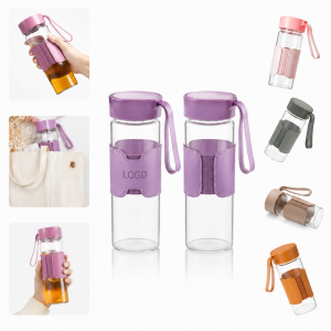 16oz Borosilicate Glass Water Bottle with Leather Sleeve